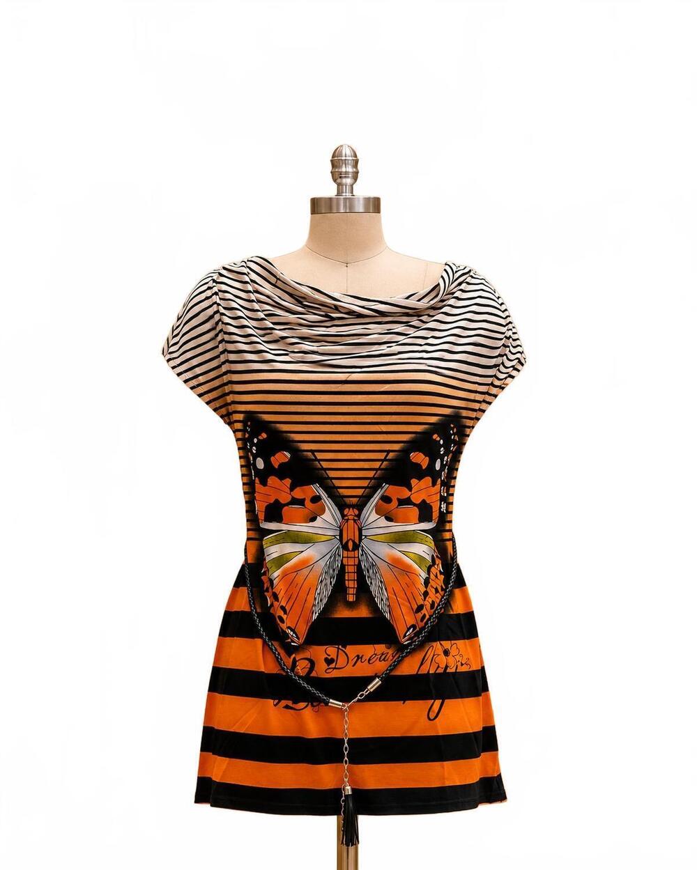 NEW PARIS PARIS women's belted cowl neck tunic top in butterfly yellow